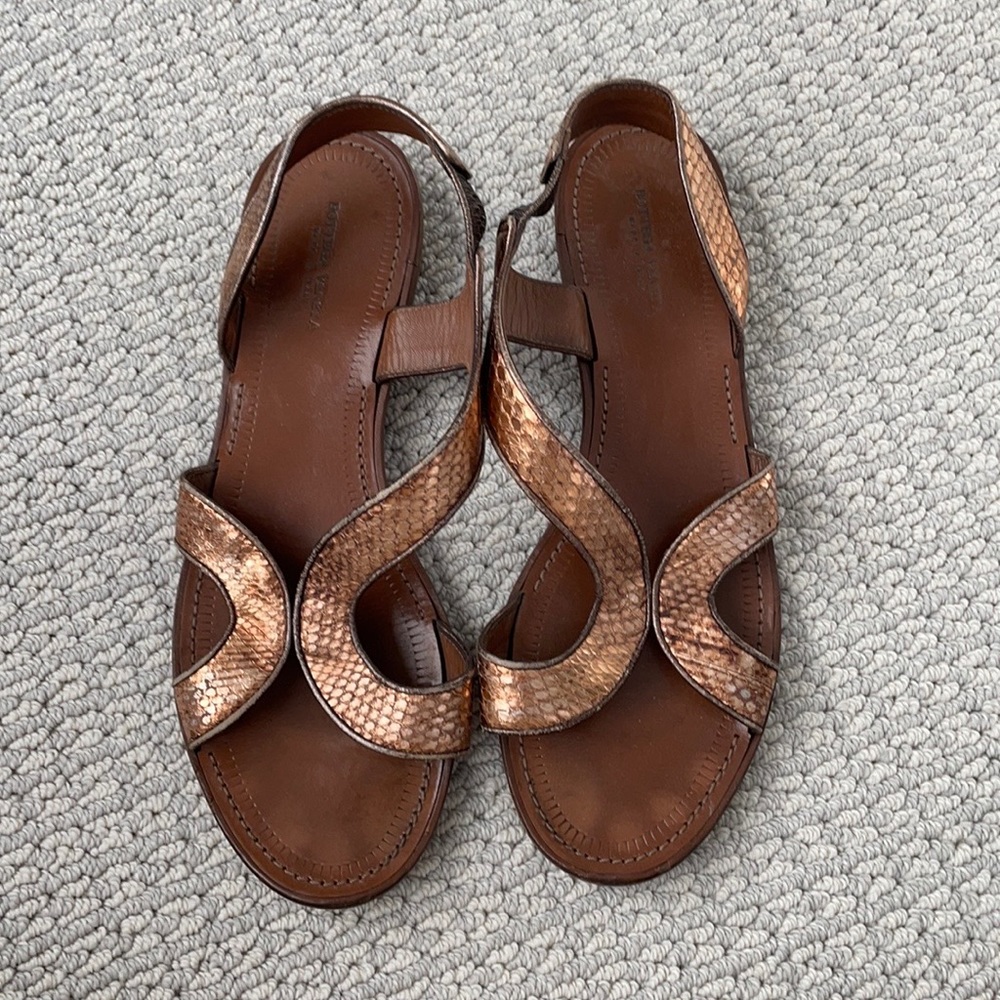 Bottega Veneta Rose Gold Metallic Sandals